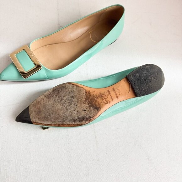 Roger Vivier Sea-foam Green Classic Buckle Accent Pointy Toe Flats 36.5 - Picture 8 of 12